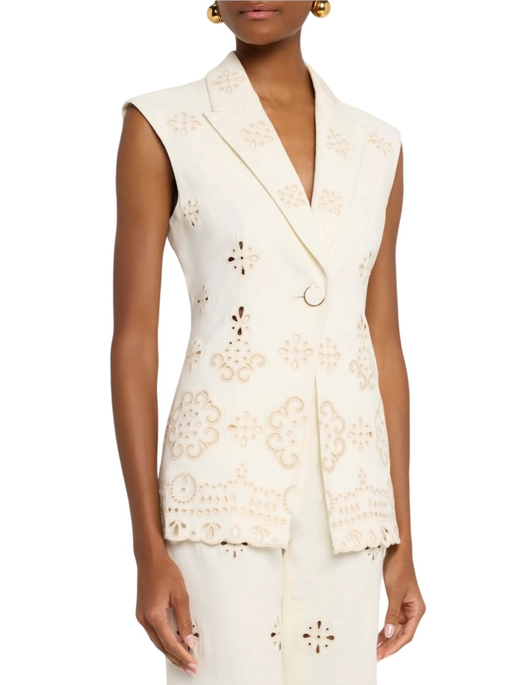 VERONICA BEARD Townes Eyelet Vest Cream Suit 10 NEW $698
